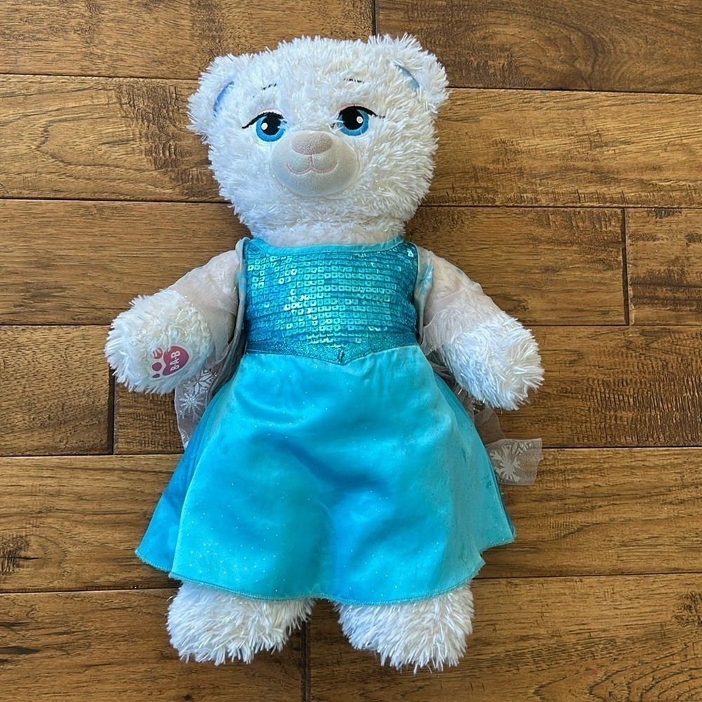 Build A Bear Workshop Elsa Frozen II Disney Bear White Sparkle With Dress